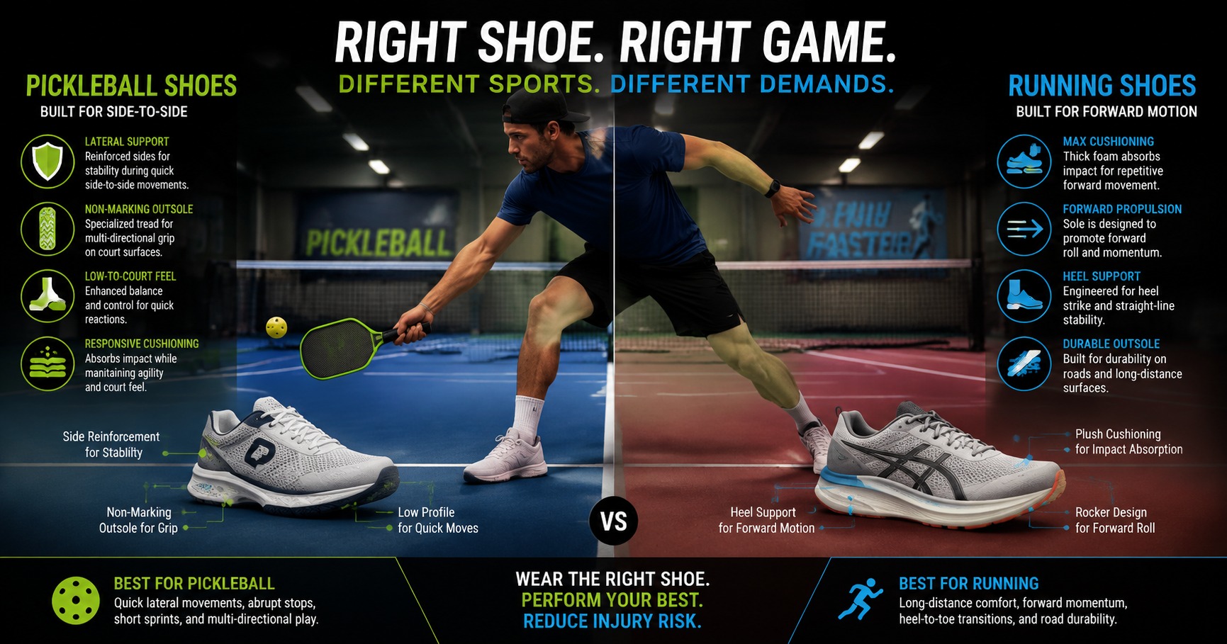 Phân biệt giày pickleball khác gì giày chạy bộ: Những điểm cần biết - image 2 Phân biệt giày pickleball khác gì giày chạy bộ: Những điểm cần biết - image 2