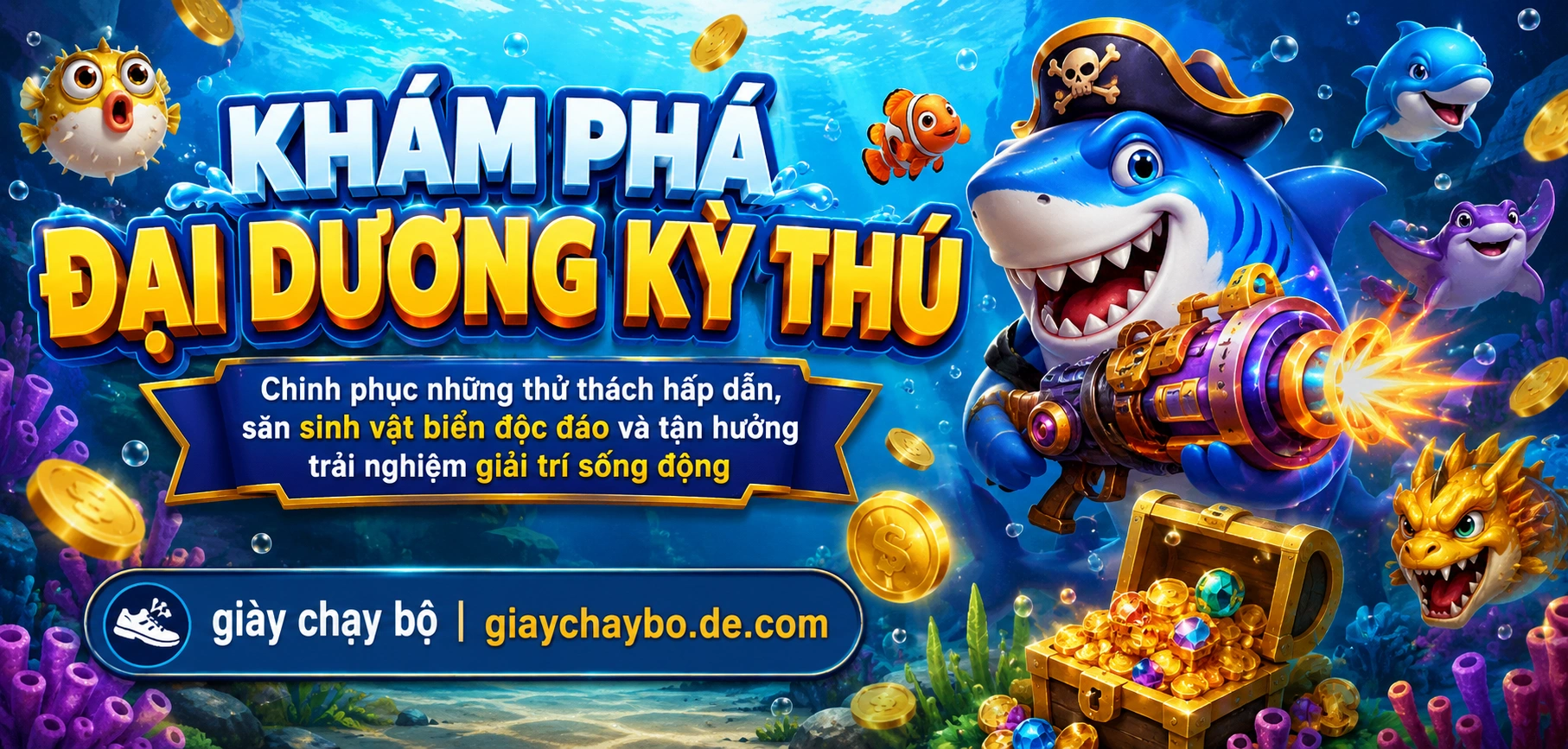 Bắn cá đổi thưởng với giao diện sảnh sáng và boss nổi bật