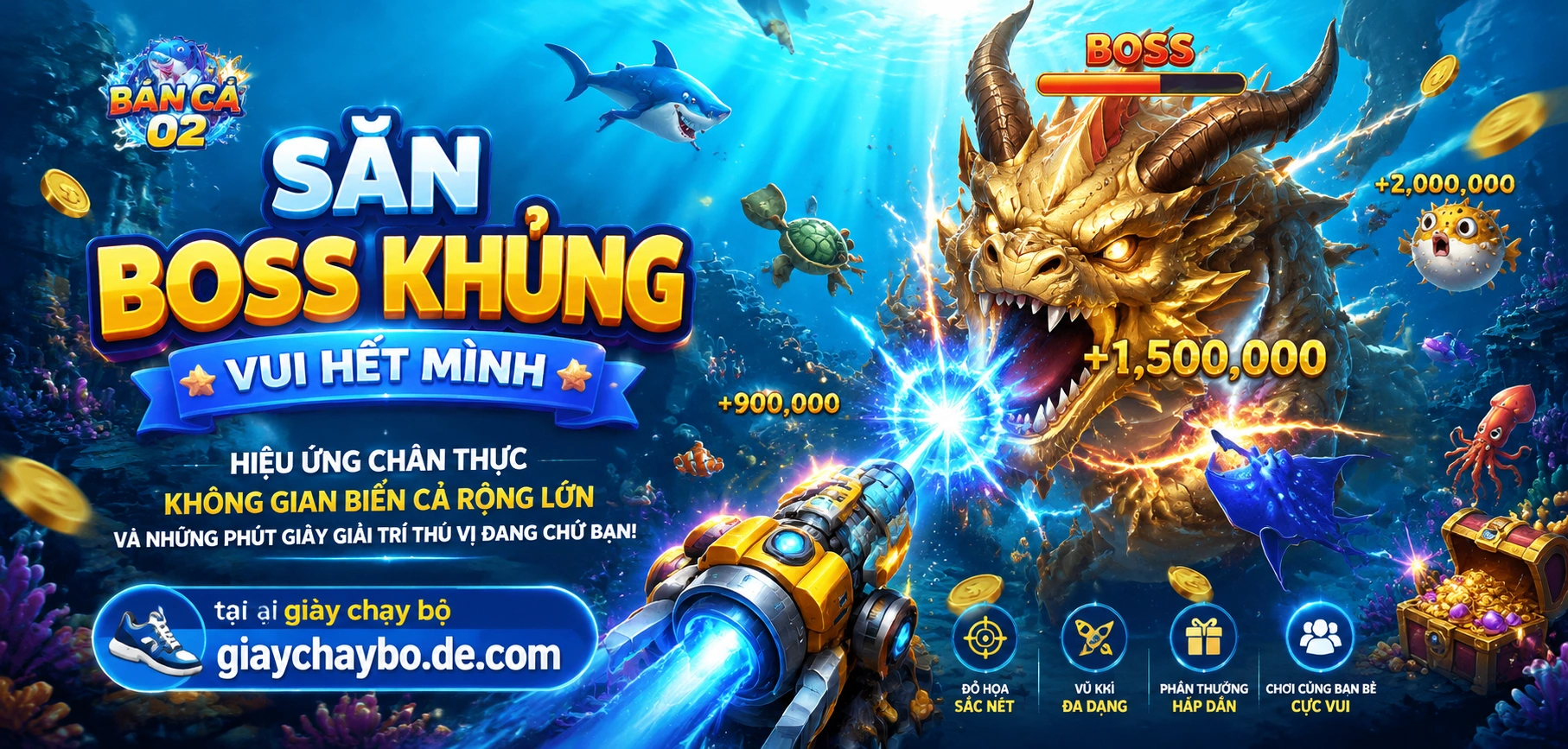 Sảnh bắn cá online với nhịp cá dày và hiệu ứng sáng